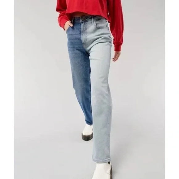 Hollister Two Tone Ultra High Rise Stacked Vintage Straight Jeans - Picture 1 of 8